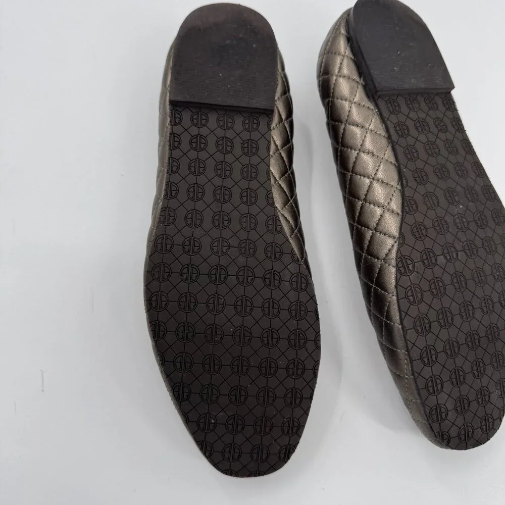 Lilly Pulitzer Quilted Bronze Ballet Flats Bow Accent & Elastic Backing Size 7